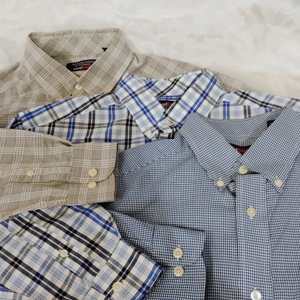 Lot of 3 Roundtree & Yorke TravelSmart Mens Medium Long Sleeve Button Shirt M